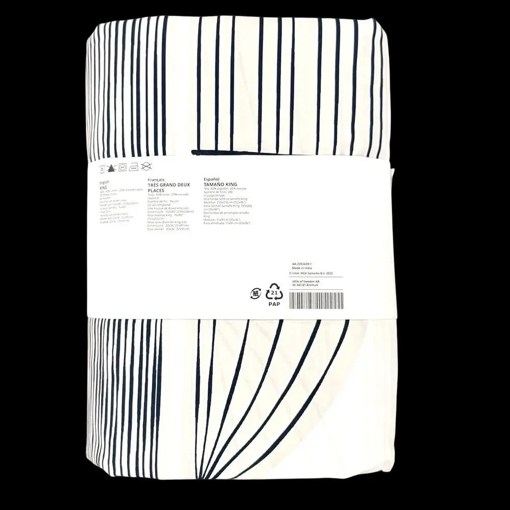 IKEA BERGKORSORT White & Gray King Duvet Cover & Pillowcases